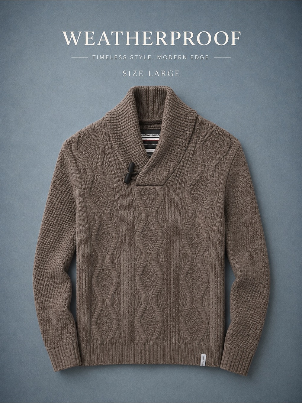 Weatherproof Vintage Shawl Collar Cable Knit Sweater Mens L NWT Flagstone